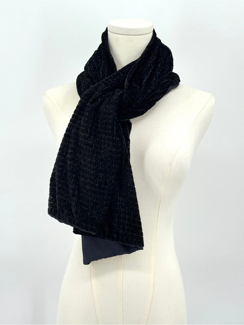 Large Black velvet Textured Scarf shawl quiet luxury